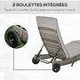 Voir la diapositive 6 : OUTSUNNY Bain de soleil transat grand confort - dossier inclinable 5 positions roulettes - matelas déhoussable inclus - résine tressée grise