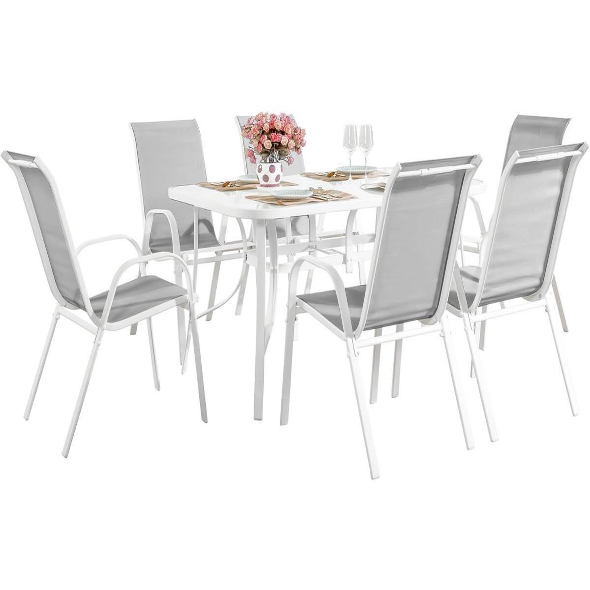 Habitat et Jardin Table et chaises de jardin en textilène  cordoba  - phoenix - 6  places - gris
