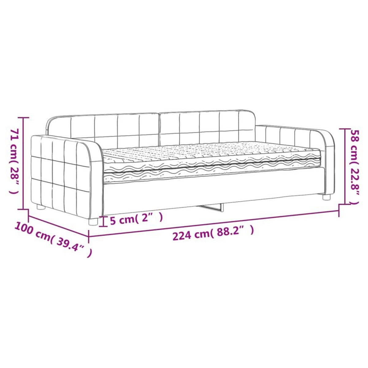VIDAXL Lit de jour avec matelas rose 90x200 cm velours