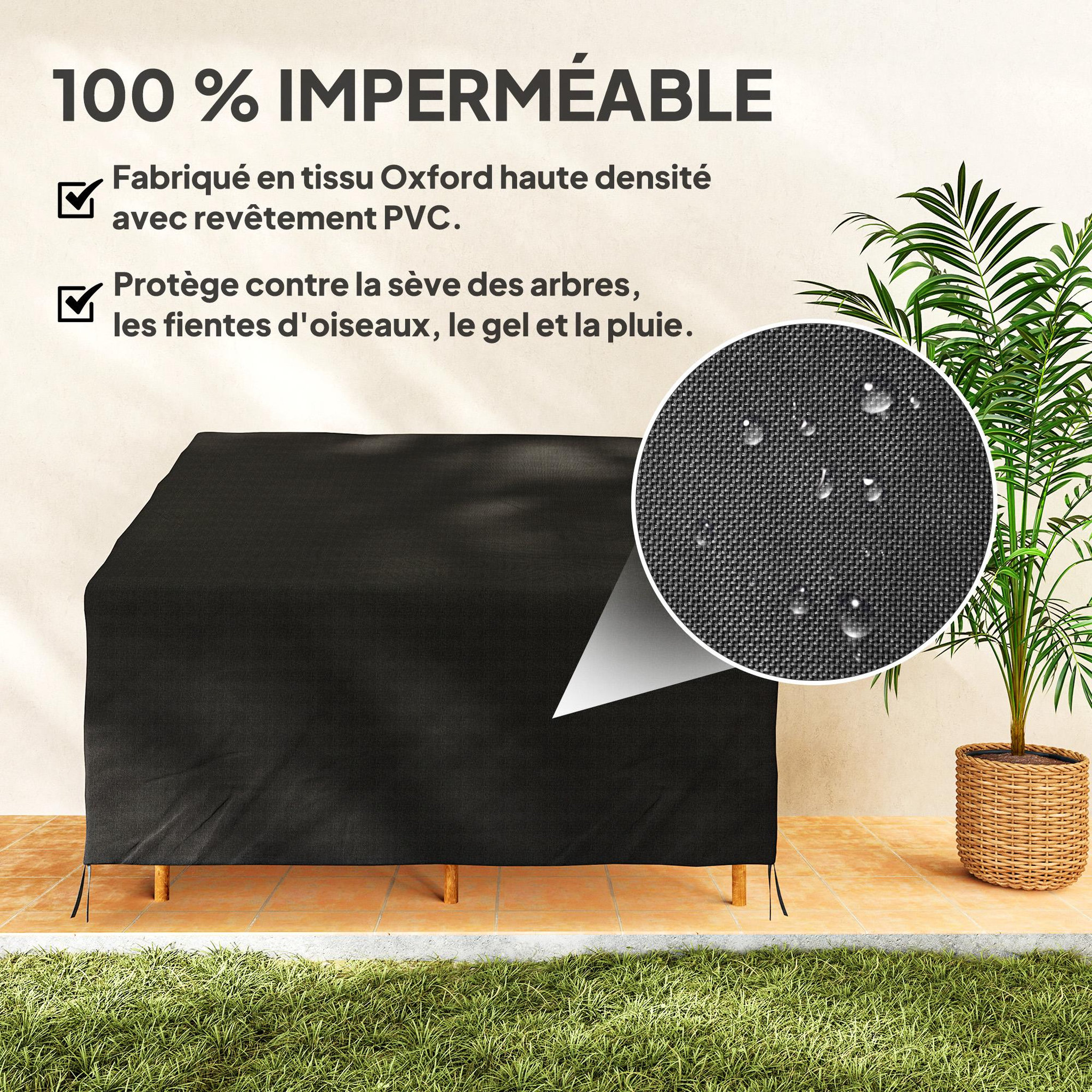 Voir la diapositive 5 : OUTSUNNY Housse de protection mobilier de jardin bâche étanche 140L x 84l x 56/94H cm oxford haute densité 600D noir