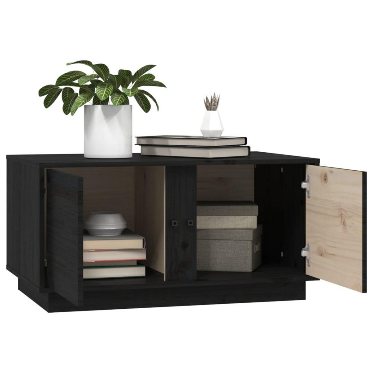 VIDAXL Table basse Noir 80x50x40 cm Bois massif de pin