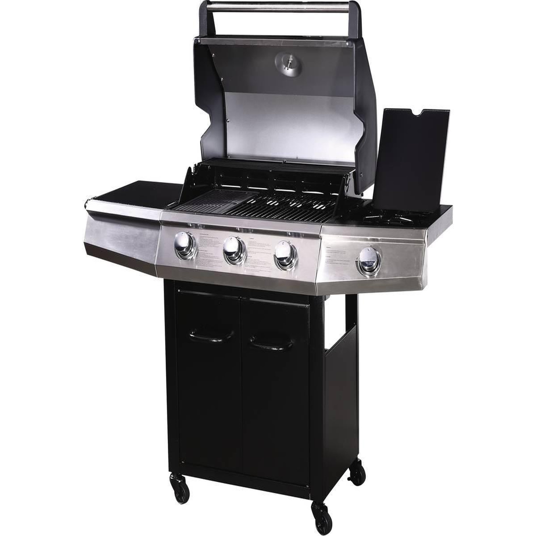Voir la diapositive 3 : Habitat et Jardin Barbecue Gaz avec LED  Bingo 4  - 4 brûleurs dont 1 latéral - 14kW + Housse protection - Noir