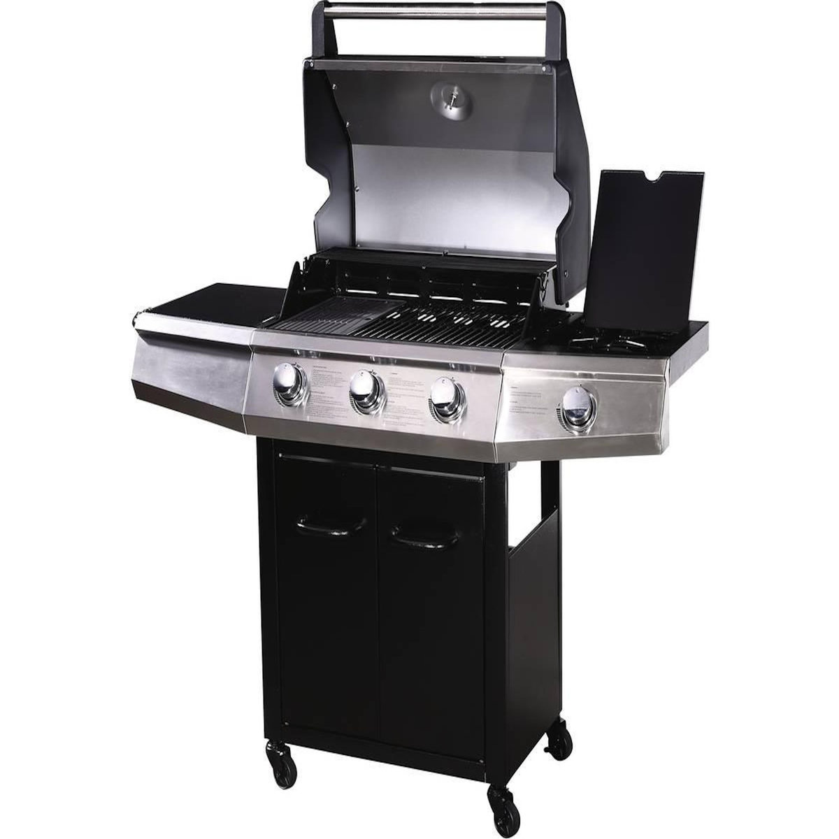 Habitat et Jardin Barbecue Gaz avec LED  Bingo 4  - 4 brûleurs dont 1 latéral - 14kW + Housse protection - Noir