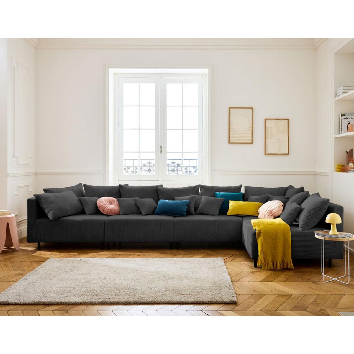 LISA DESIGN Edinburg - canapé modulable d'angle réversible 5 places - en velours côtelé