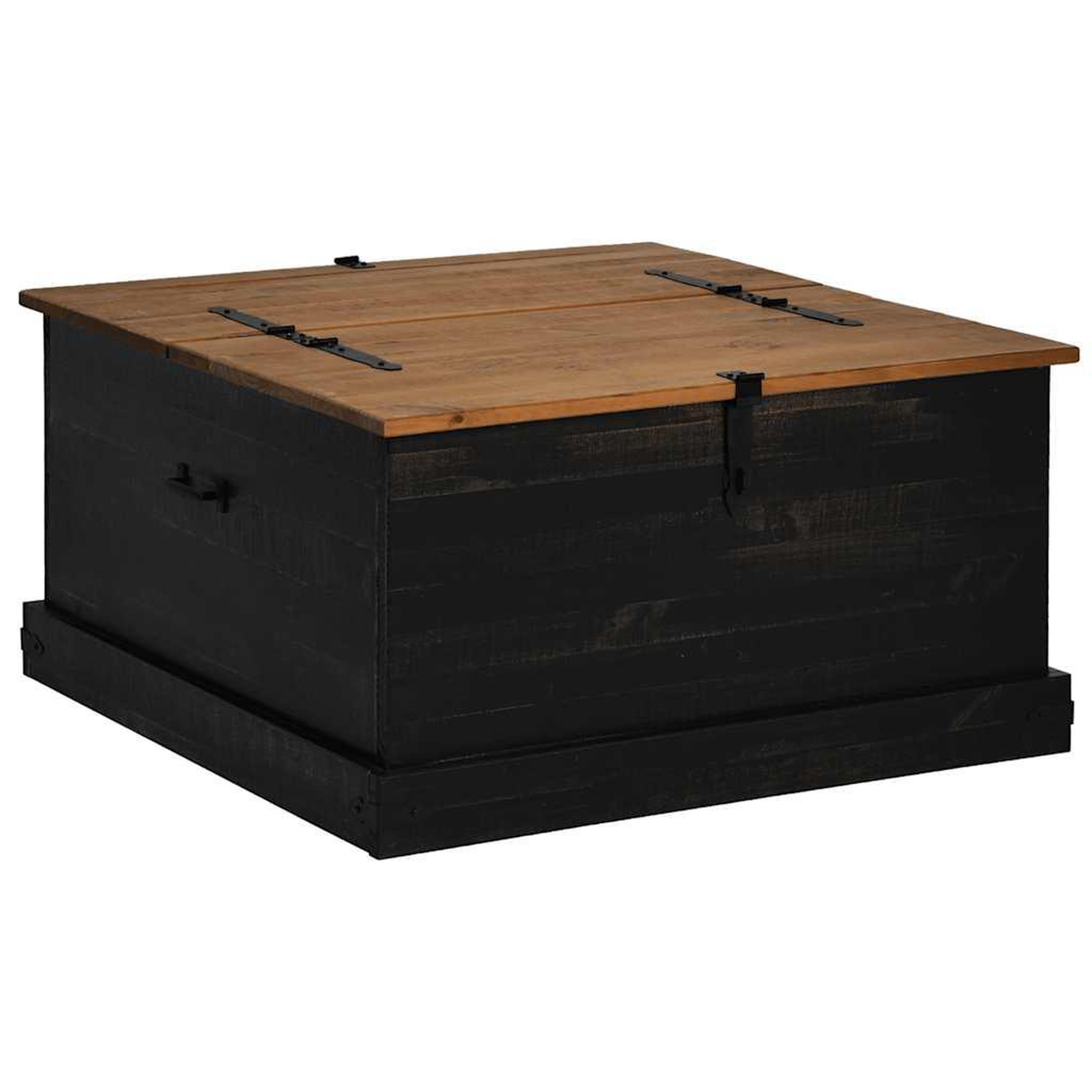 Voir la diapositive 2 : VIDAXL Coffre de rangement HALDEN noir 91x91x47 cm bois massif pin