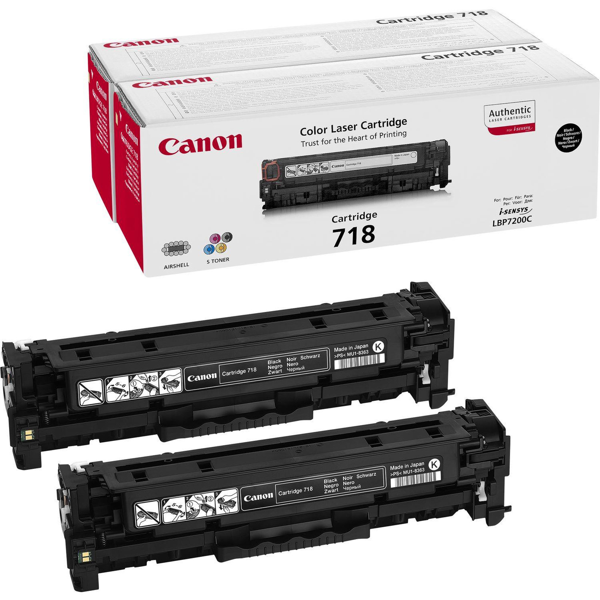 Voir la diapositive 2 : Canon Toner Canon CRG-718 - Pack de 2 - Noir - 2x 3.400 pages