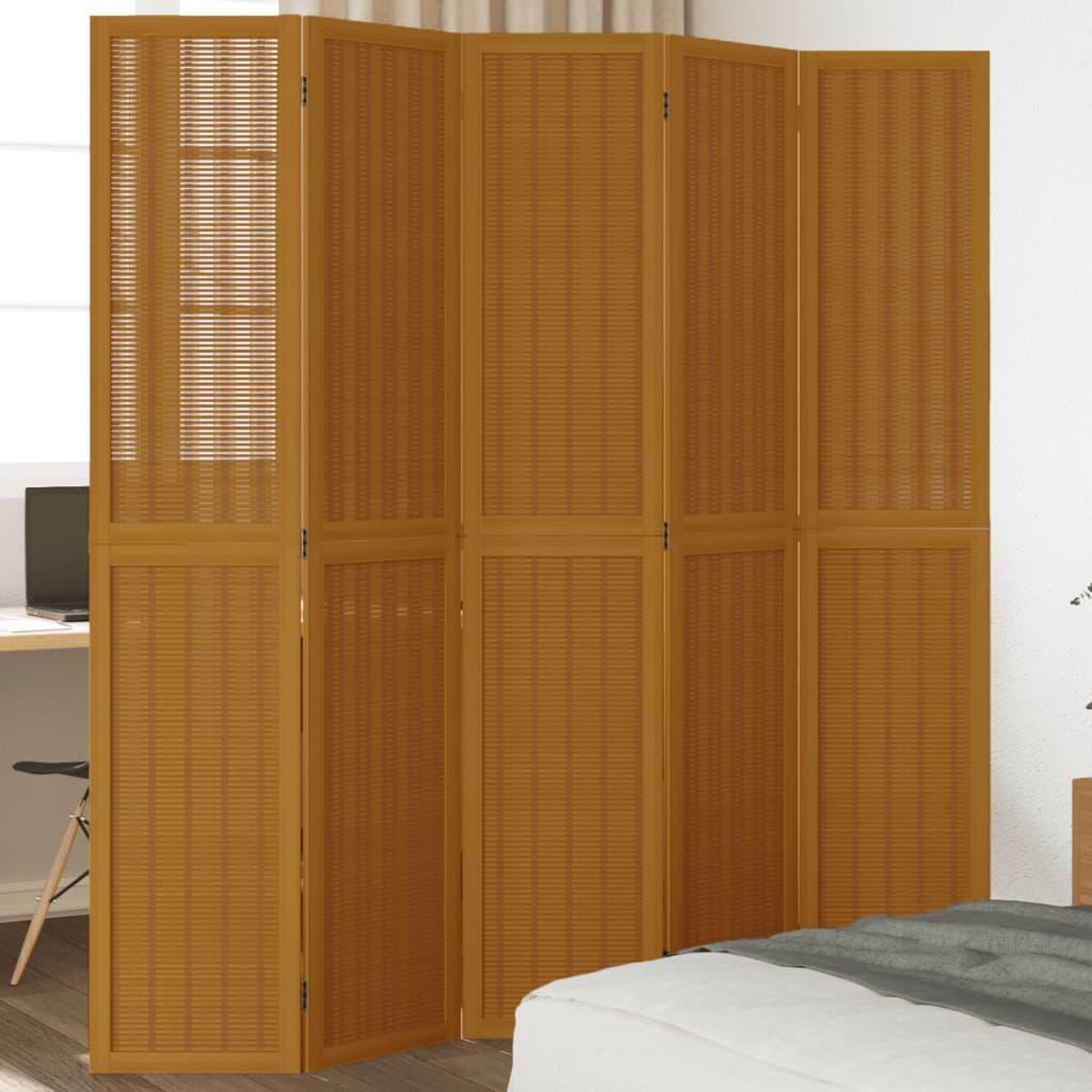 VIDAXL Cloison de separation 5 panneaux marron bois paulownia massif