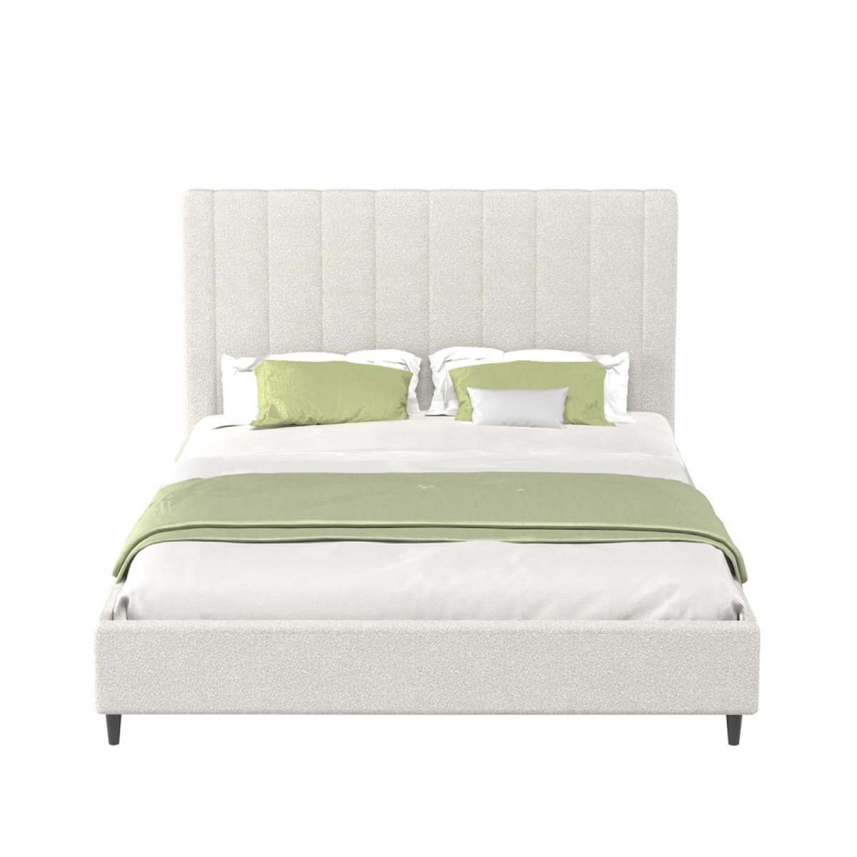 CONCEPT USINE Lit bouclette 160x200cm beige avec tête de lit et sommier CAMBRIDGE