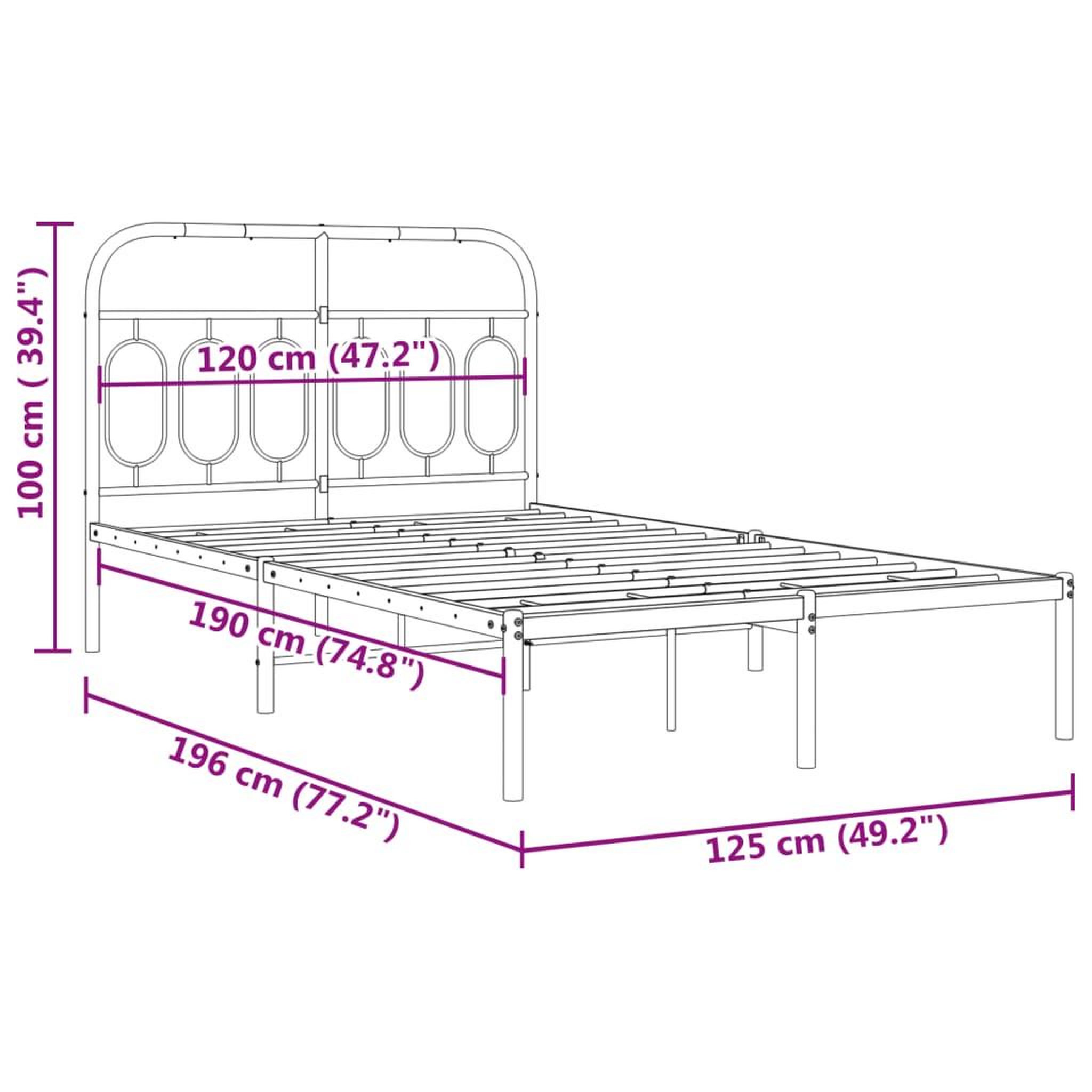 Voir la diapositive 6 : VIDAXL Cadre de lit metal sans matelas avec tete de lit noir 120x190cm