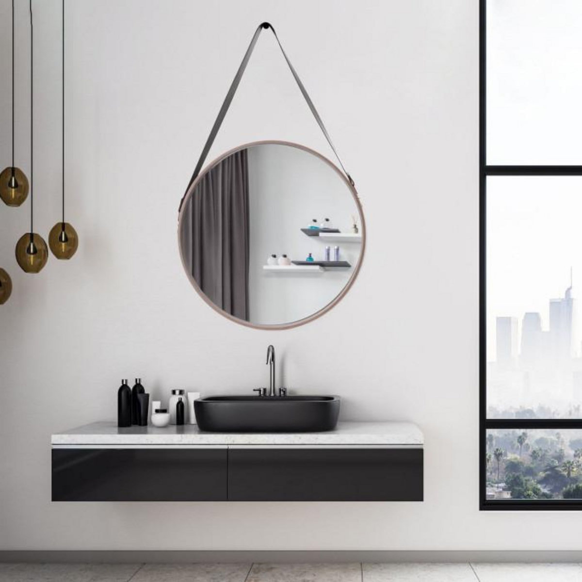 Paris Prix Miroir Mural Rond Avec Anse  Barbier  70cm Beige