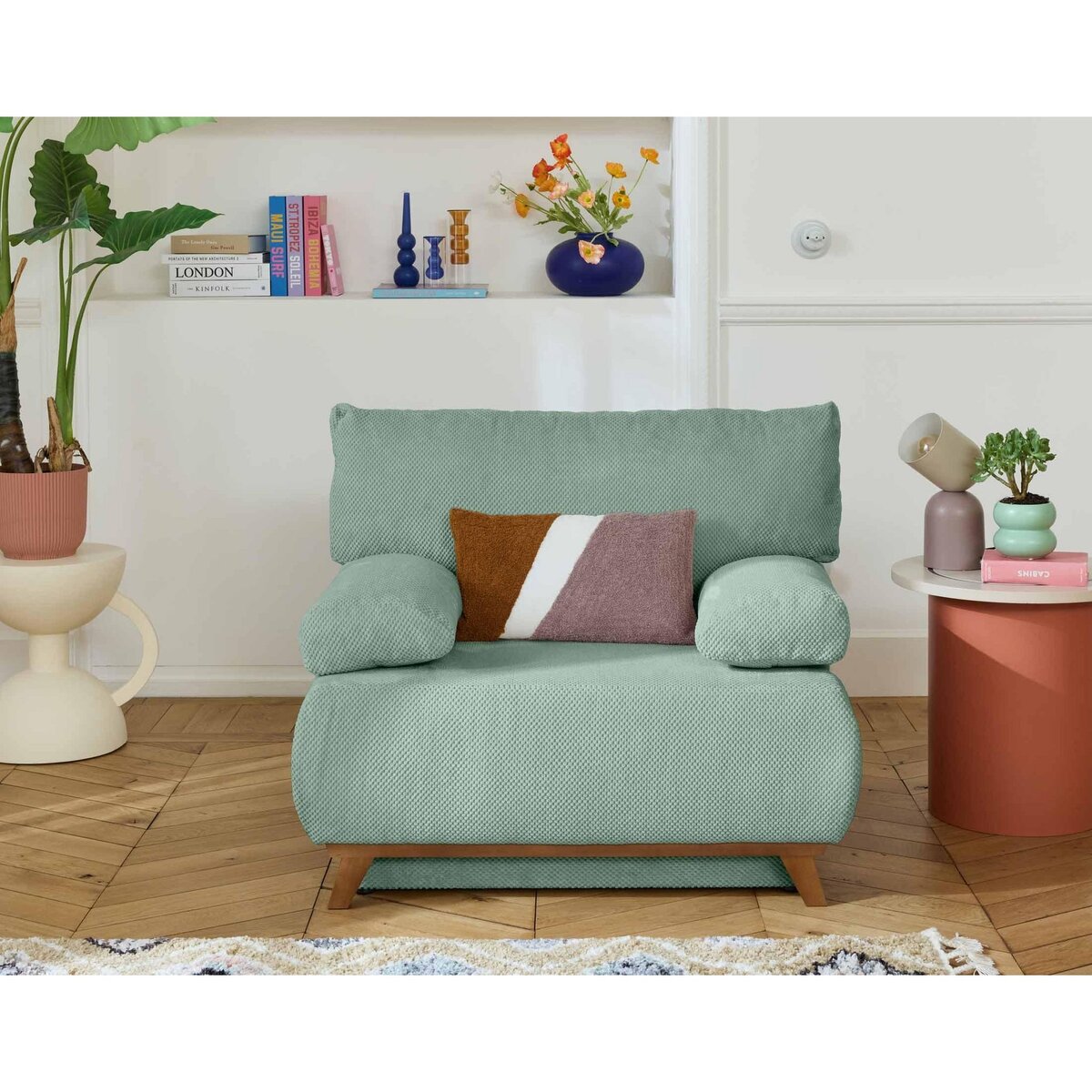 BEST MOBILIER Cristal - fauteuil - convertible avec coffre - en velours texturé