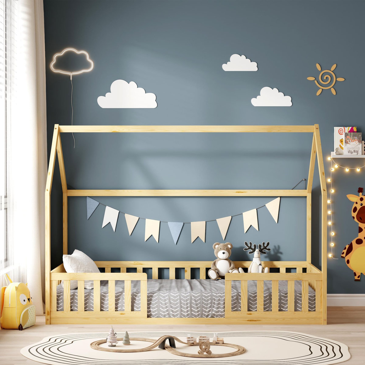 MINEA MINEA | Lit cabane avec barrière NID ENCHANTE 90x190 cm (matelas non inclus)