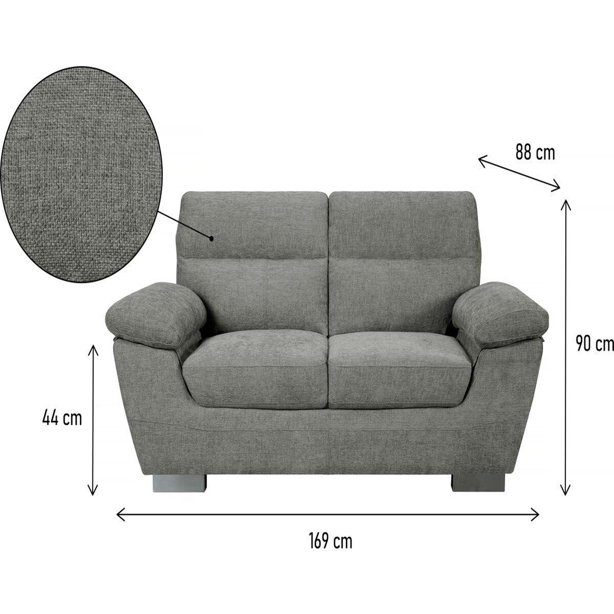 Voir la diapositive 3 : Habitat et Jardin Canapé fixe en tissu  dallas  - 169 x 88 x 90 cm - 2 places - gris