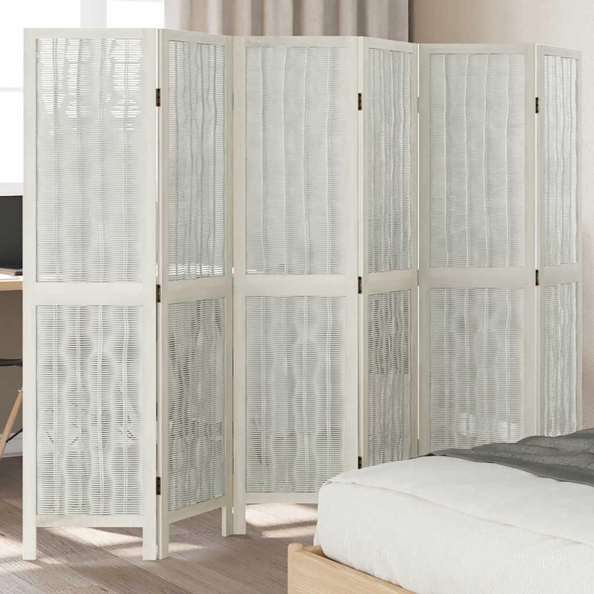 VIDAXL Cloison de separation 6 panneaux blanc bois de paulownia massif