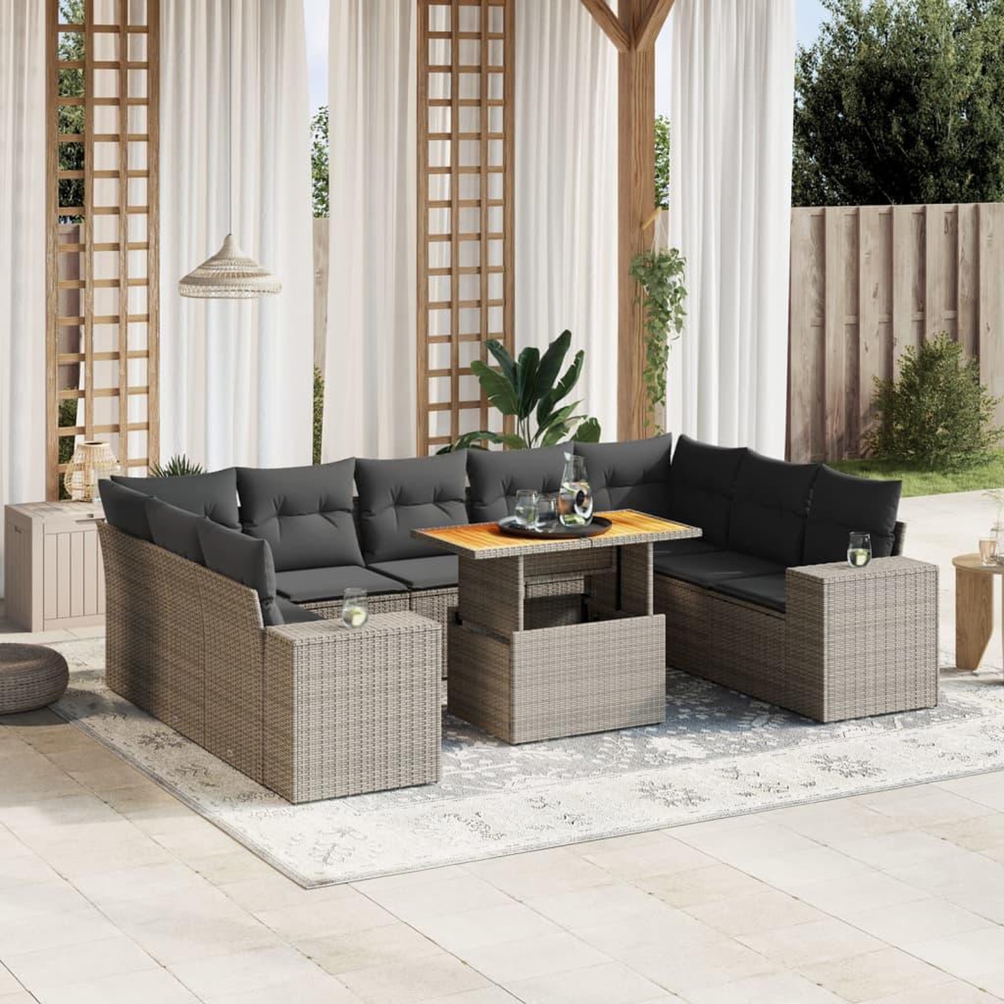 VIDAXL Salon de jardin avec coussins 10 pcs gris resine tressee