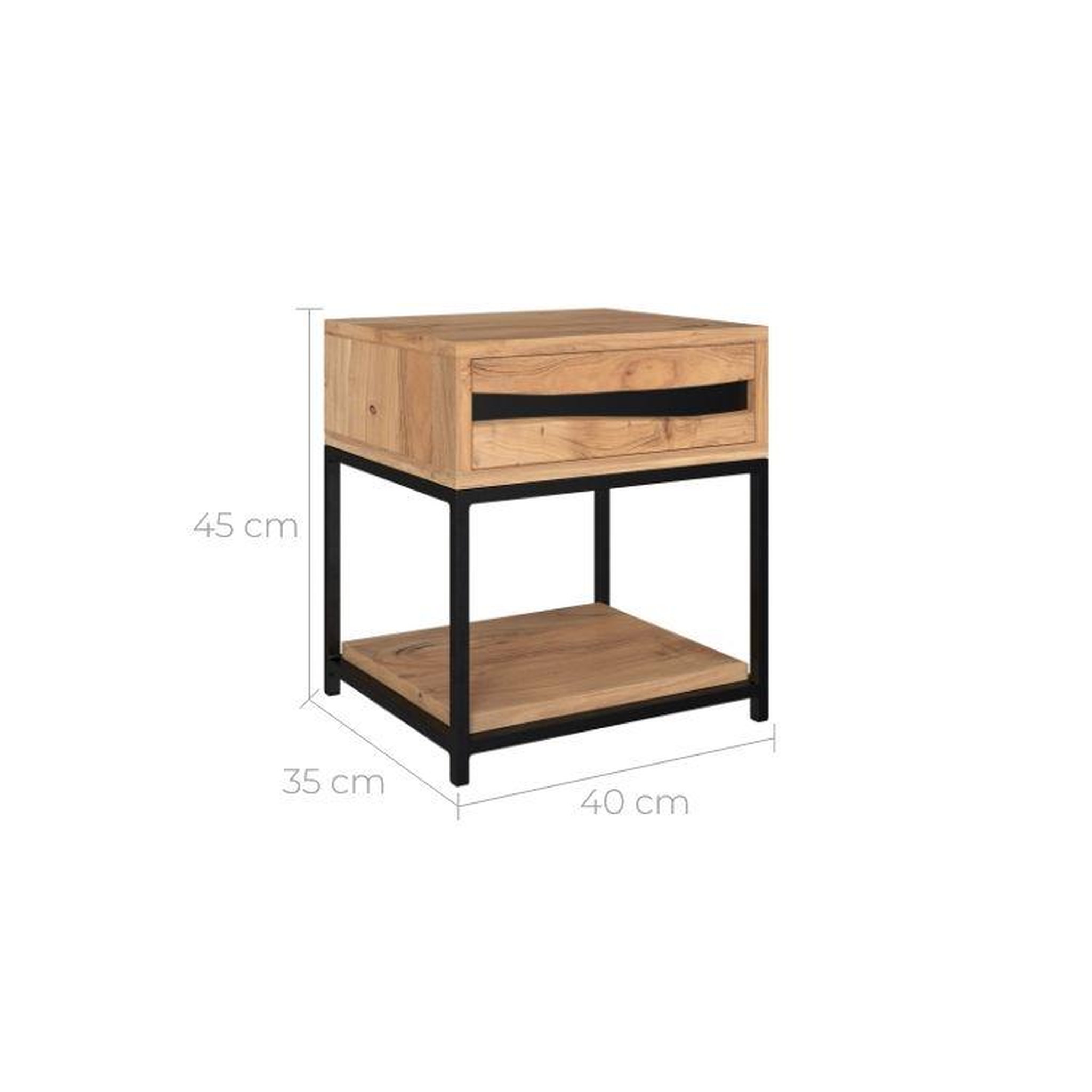 Voir la diapositive 4 : MAISON PAVANE Table de chevet en bois d'acacia et métal, 1 tiroir et 1 étagère-alabama