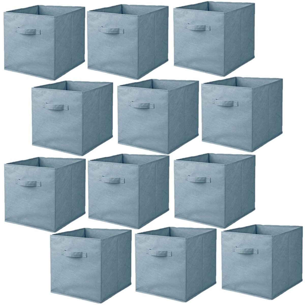 TOILINUX Lot de 12 cubes de rangement pliables en tissus avec poignée - 30x30x30cm - Bleu clair