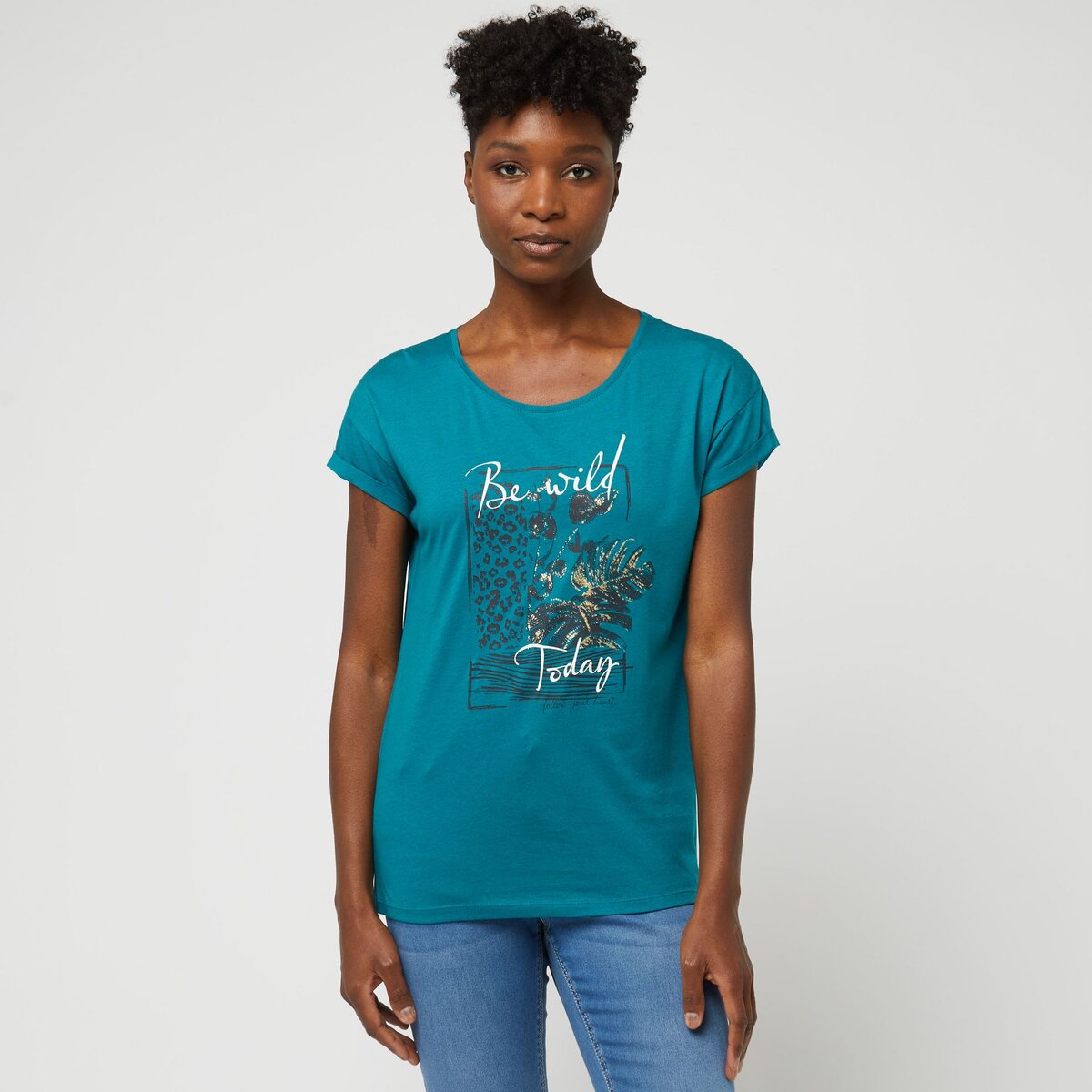 INEXTENSO T shirt manche courte turquoise fantaisie femme pas cher