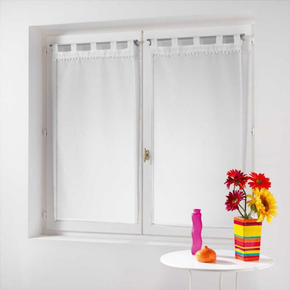 Paris Prix Paire de Voilages à Pompons  Poupette  60x160cm Blanc