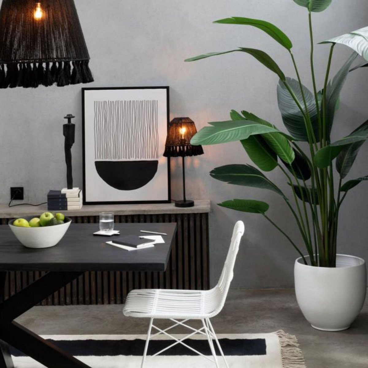 Paris Prix Lampe à Poser en Jute  Mila  60cm Noir