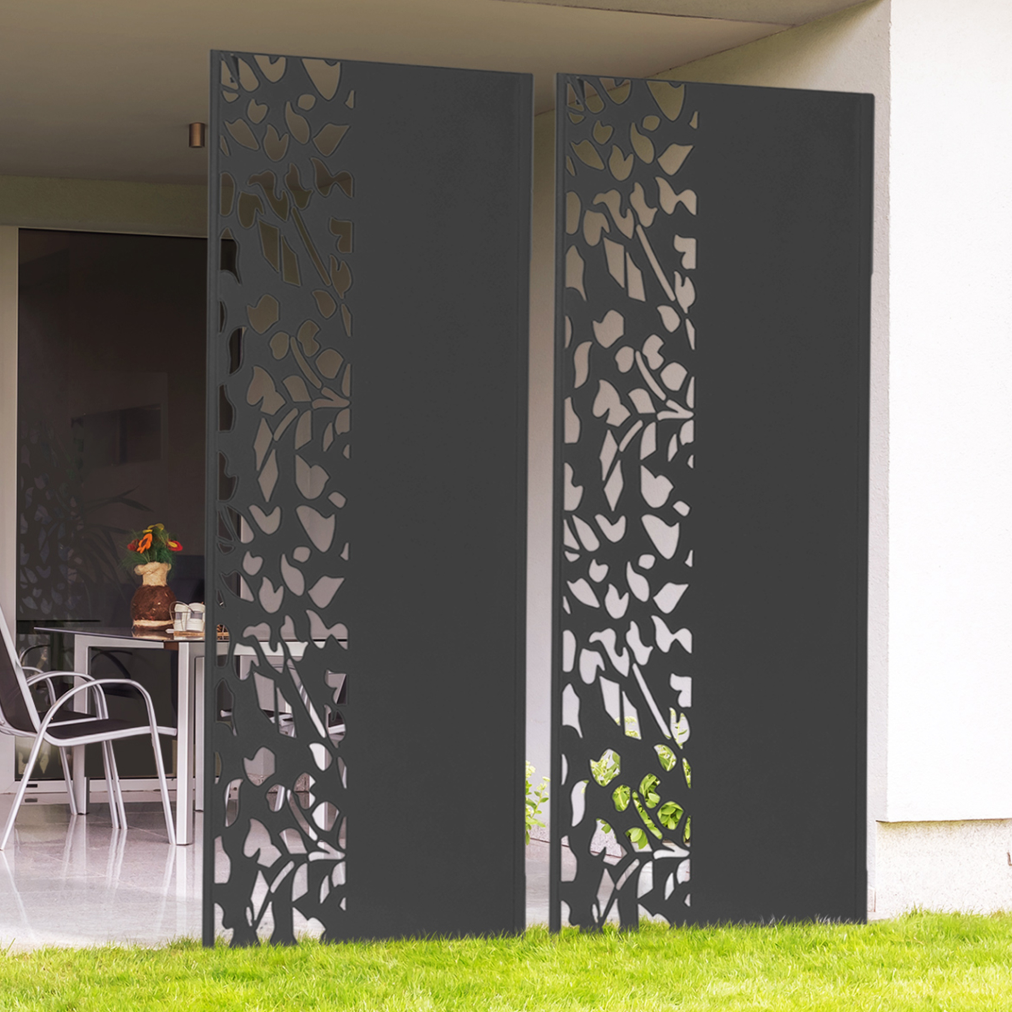 Voir la diapositive 2 : ID MARKET Panneau décoratif universel 150 x 50 cm flower gris semi ajouré sur le côté