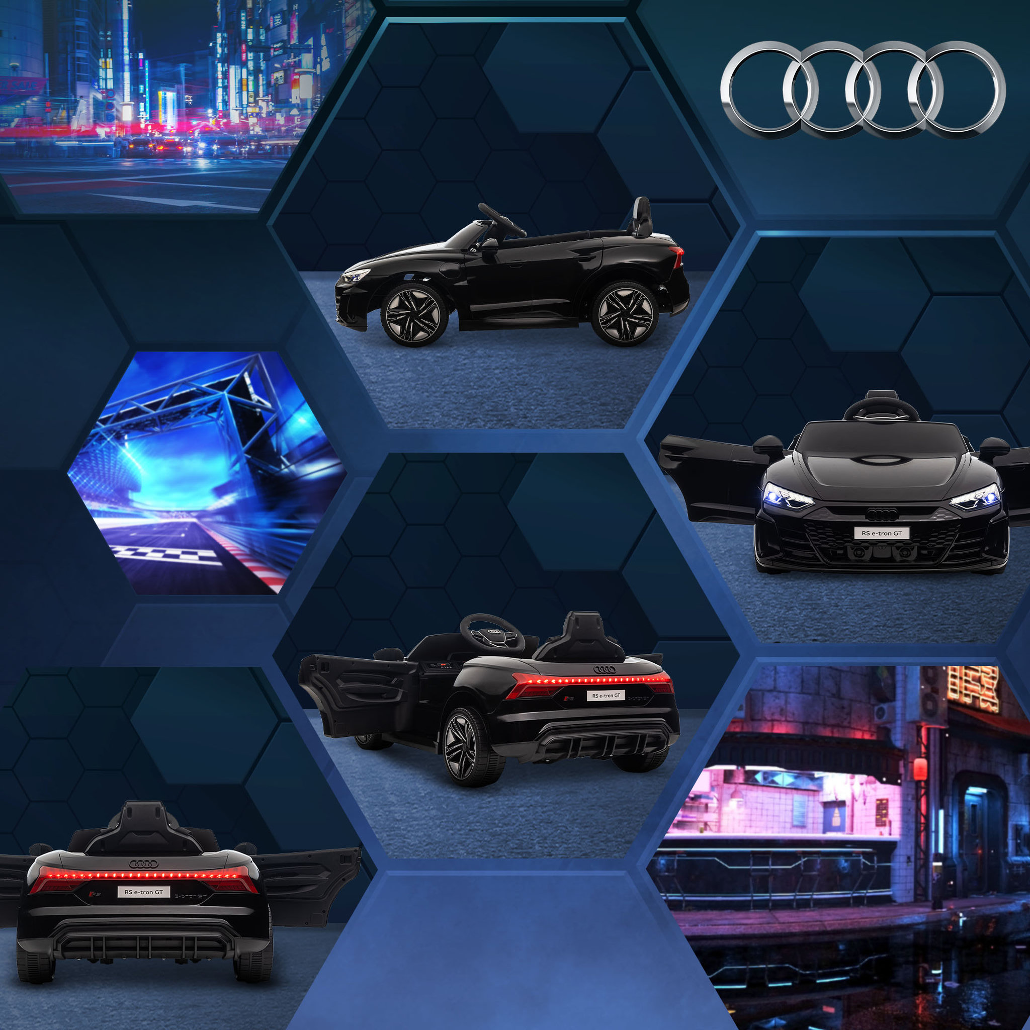Voir la diapositive 5 : HOMCOM Véhicule électrique enfant Audi RS e-tron GT V. max. 5 Km/h télécommande effets sonores + lumineux noir