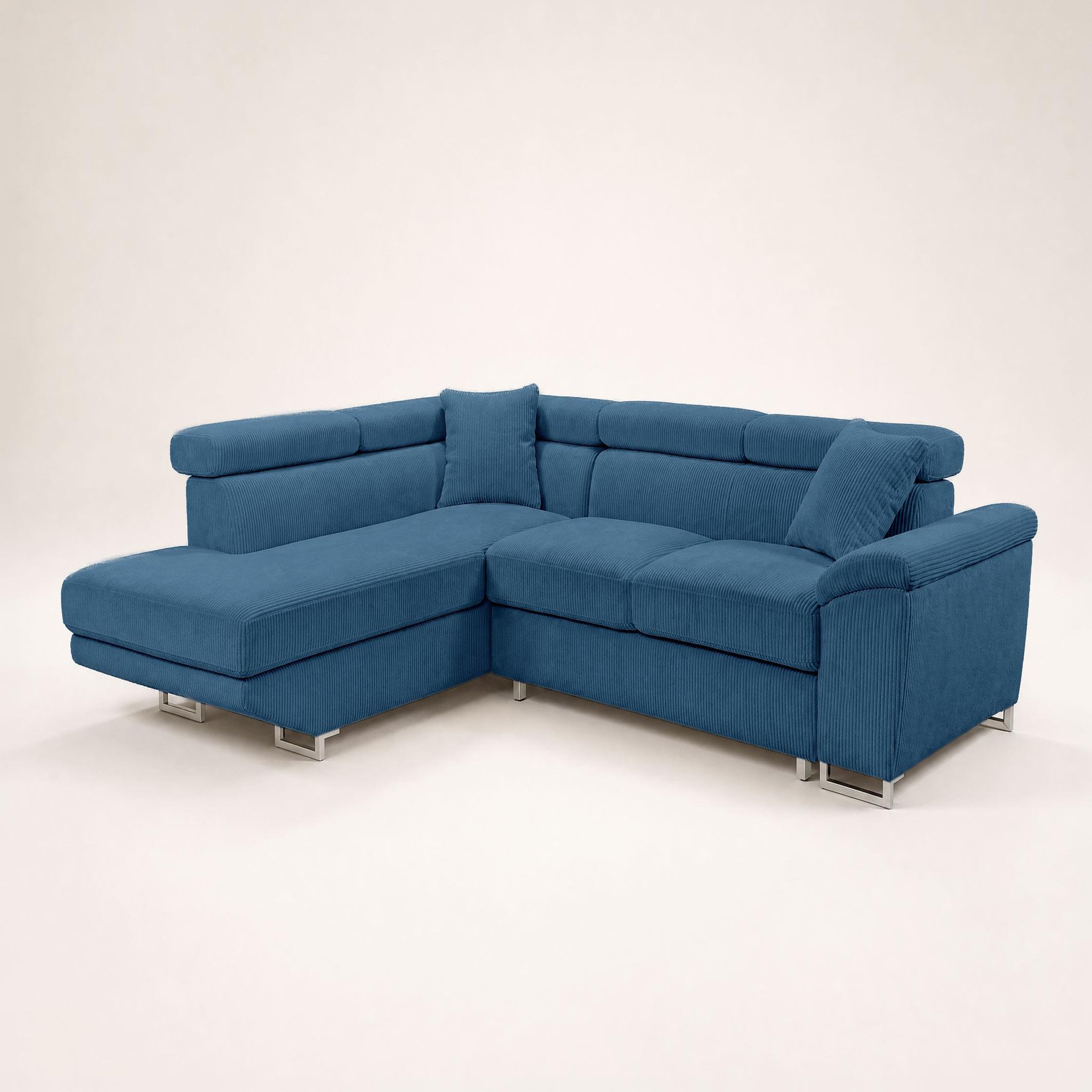 Voir la diapositive 4 : BEST MOBILIER Baoji - canapé d'angle gauche 5 places convertible avec têtières et coffre en velours côtelé
