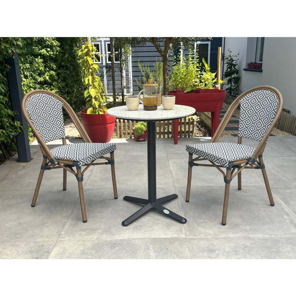 Paris Prix Ensemble Table de Jardin en Terrazzo & 2 Chaises  Bistro  60cm Bleu