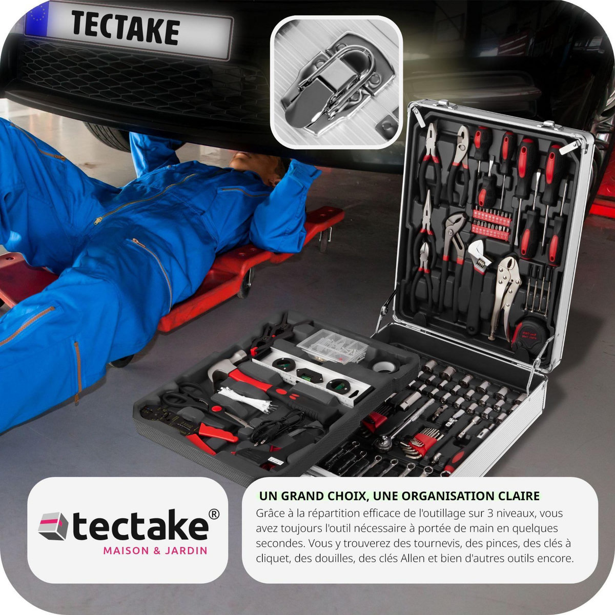 tectake Caisse à outils 799 pièces noir
