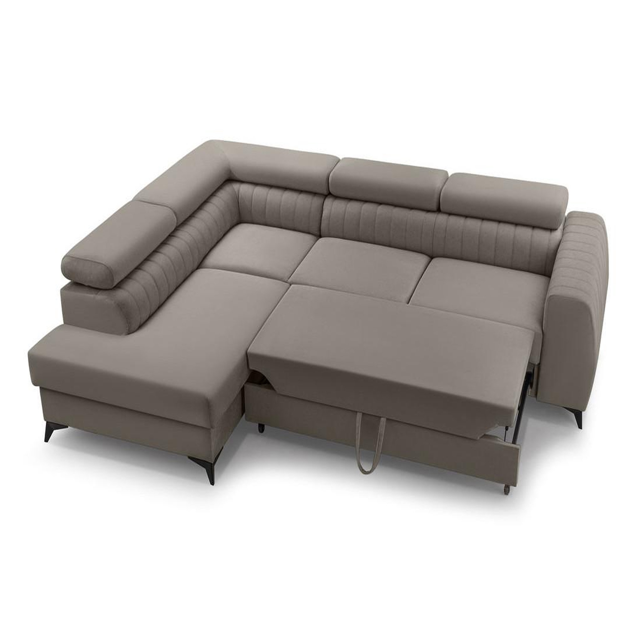 Voir la diapositive 3 : BEST MOBILIER Aneta - canapé d'angle gauche 5 places - convertible avec coffre et têtières - en velours