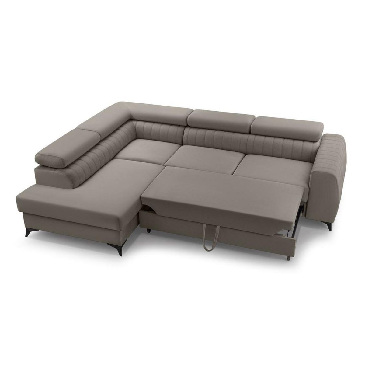 BEST MOBILIER Aneta - canapé d'angle gauche 5 places - convertible avec coffre et têtières - en velours