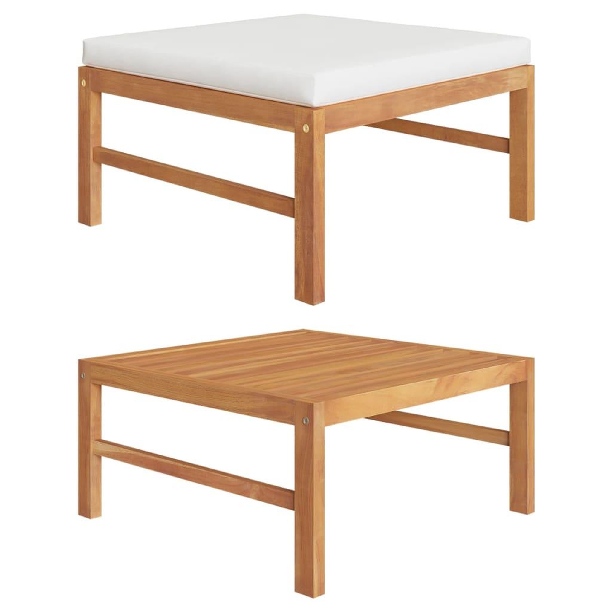 Voir la diapositive 1 : VIDAXL Repose-pied avec coussin creme Bois de teck solide