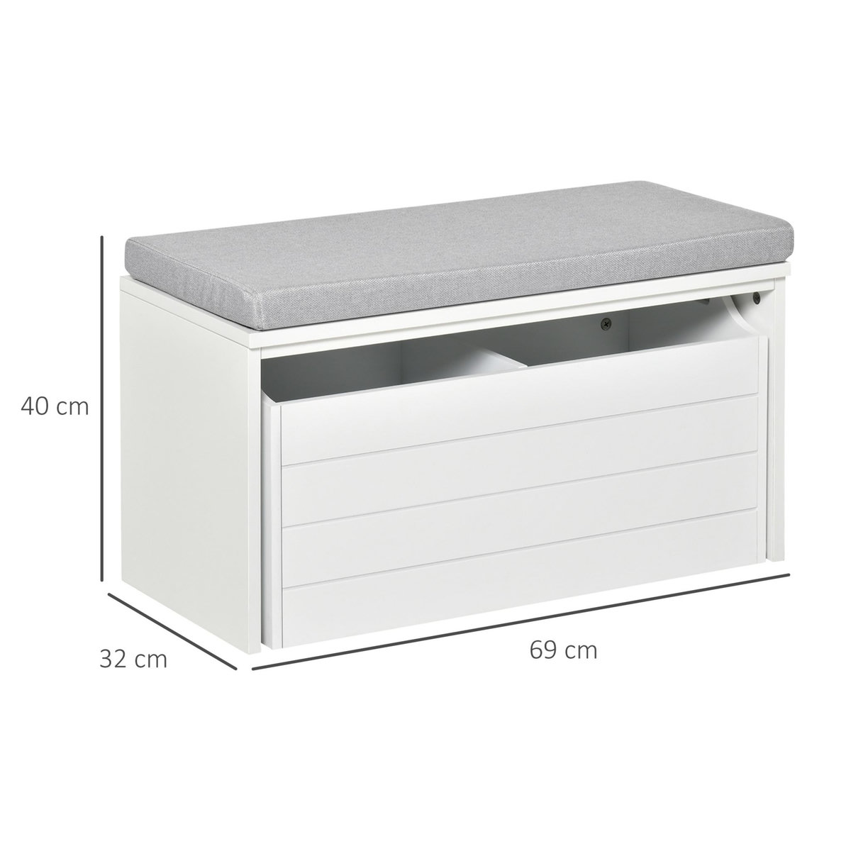 HOMCOM Banc de rangement avec coussin gris - meuble à chaussures - banc à chaussures avec grand tiroir double compartiment - MDF blanc