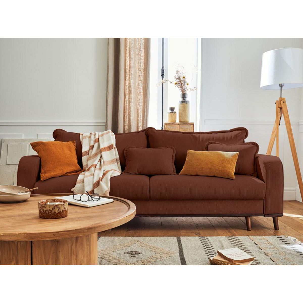 LISA DESIGN Albane - canapé 3 places - convertible avec coffre - en velours côtelé