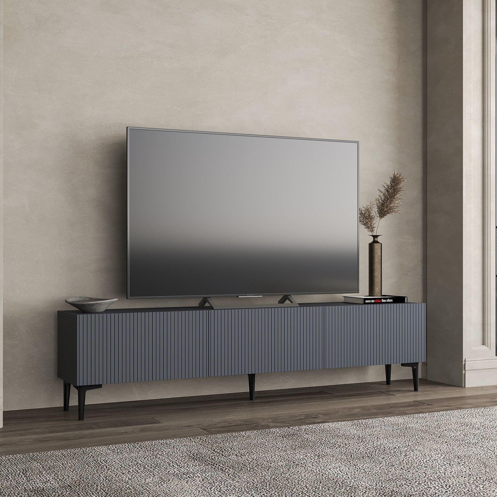 Voir la diapositive 4 : Habitat et Jardin Meuble tv en bois  oscar  - 180 x 31 x 45 cm - gris anthracite