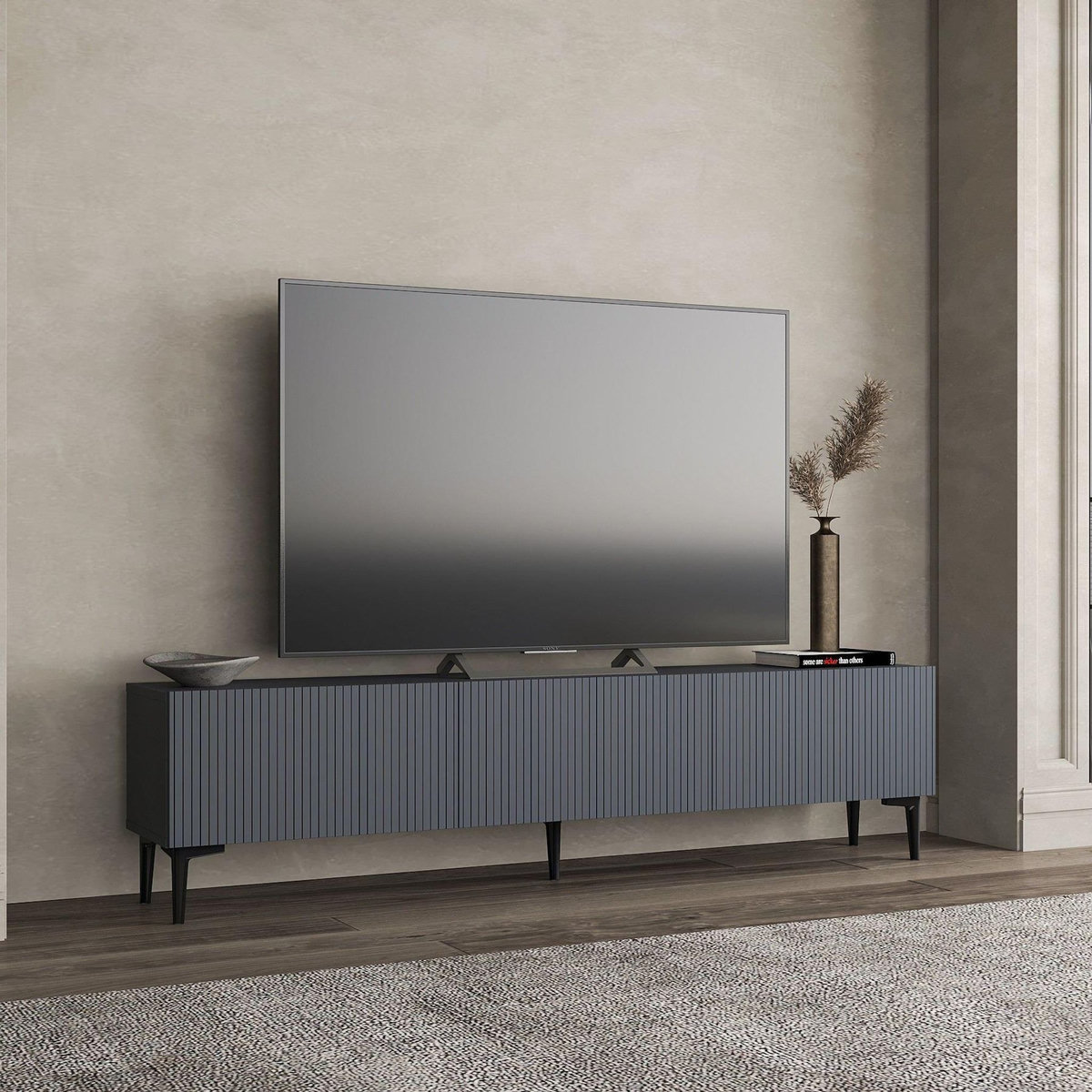 Habitat et Jardin Meuble TV en bois  Oscar  - 180 x 31 x 45 cm - Gris anthracite