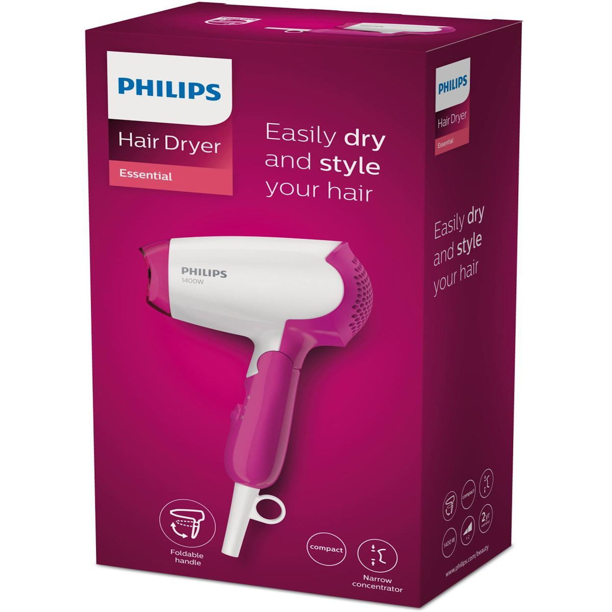 Philips Philips DryCare BHD003/00 sèche-cheveux 1400 W Rose, Blanc