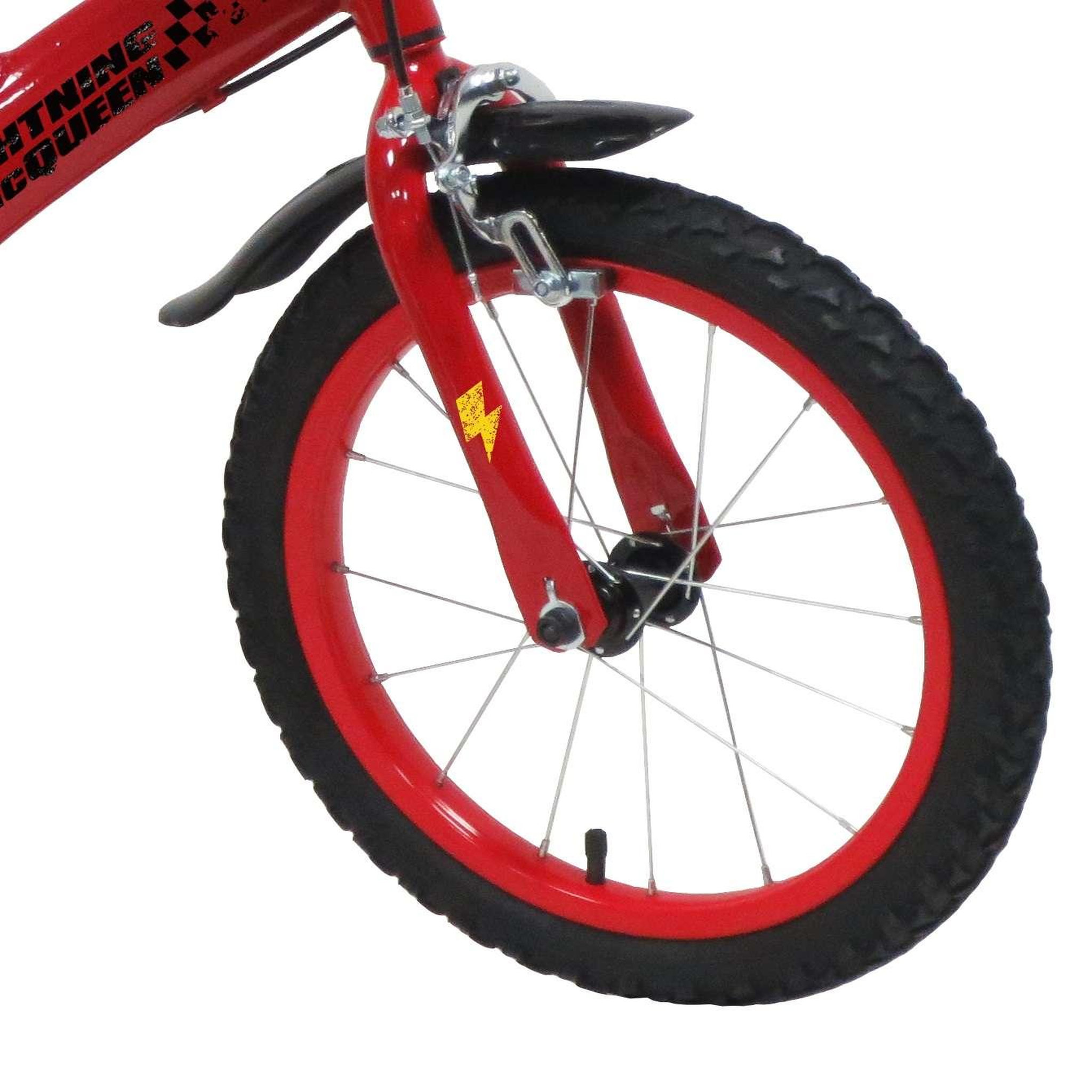 Voir la diapositive 4 : Disney Cars Vélo enfant - Modèle 16'' Cars de Disney  pour enfant de 105/120 cm avec stabilisateurs - Plaque décorative avant - Porte bidon - 2 freins