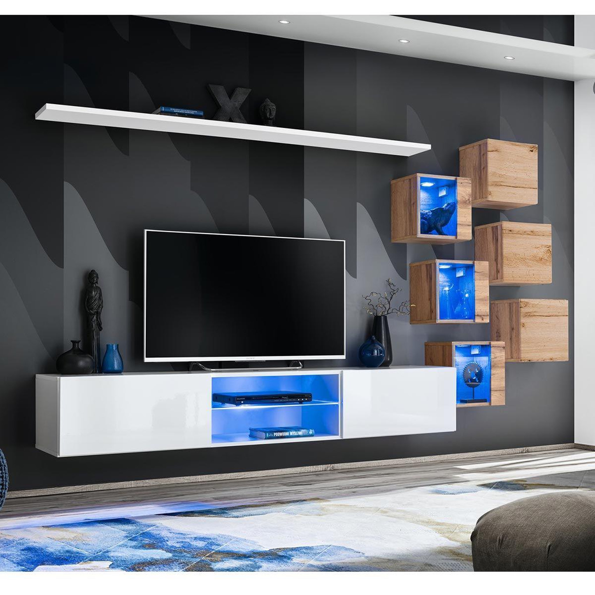 Paris Prix Ensemble meuble tv  switch xxi  260cm blanc & naturel