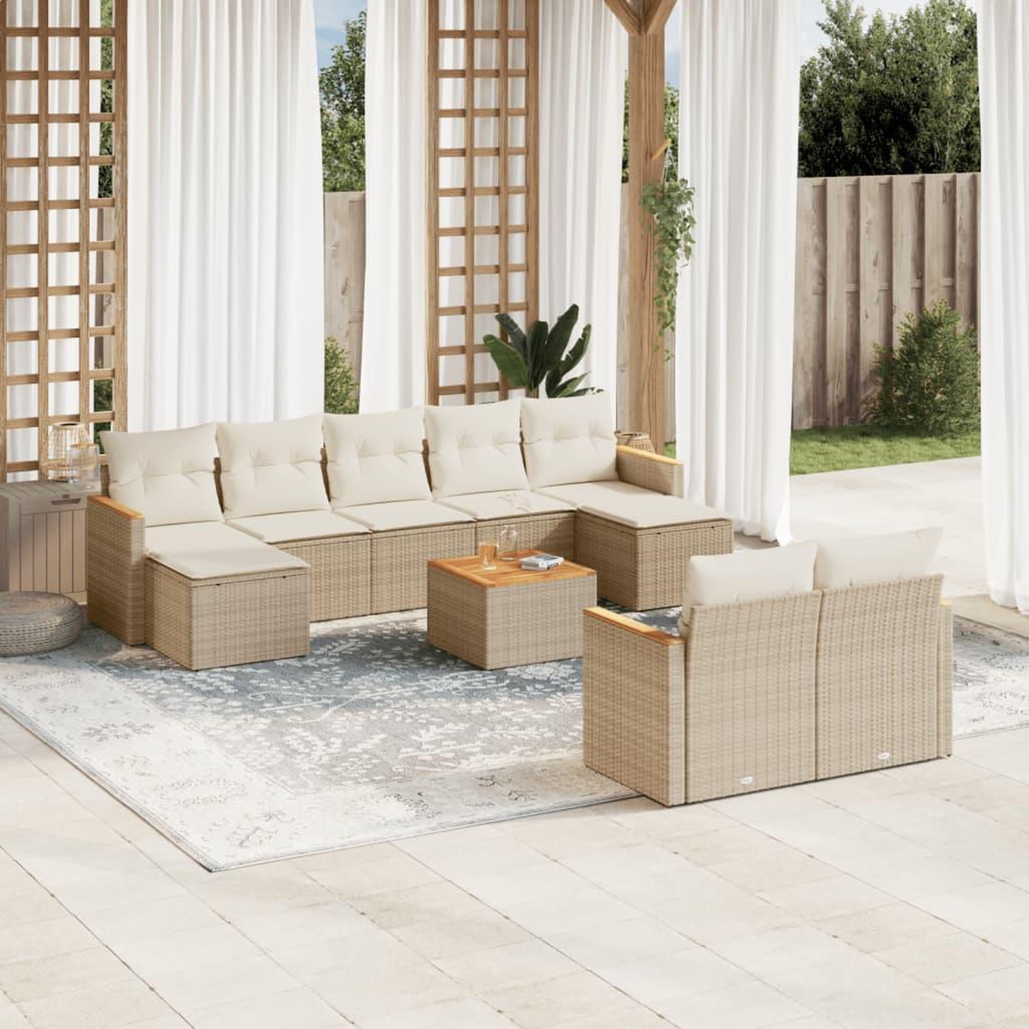 VIDAXL Salon de jardin avec coussins 10 pcs beige resine tressee