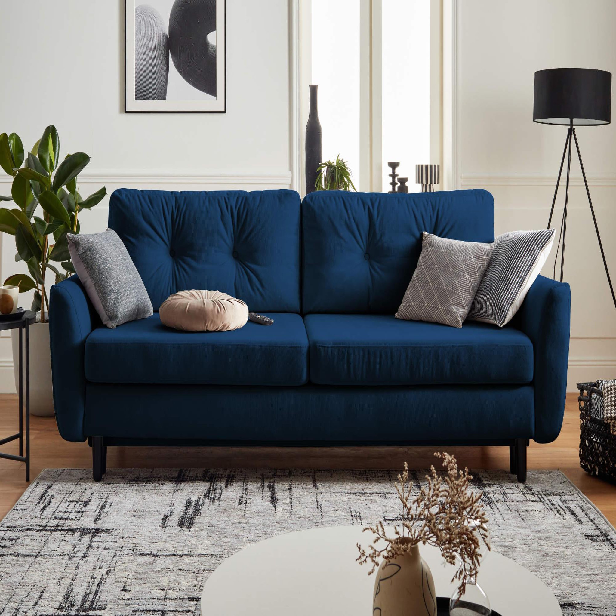 Voir la diapositive 2 : BEST MOBILIER Nils - canapé droit 3 places convertible - avec coffre de rangement - velours