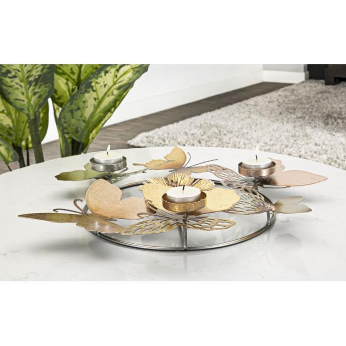 Paris Prix Bougeoir Design en Métal  Papillons  39cm Multicolore