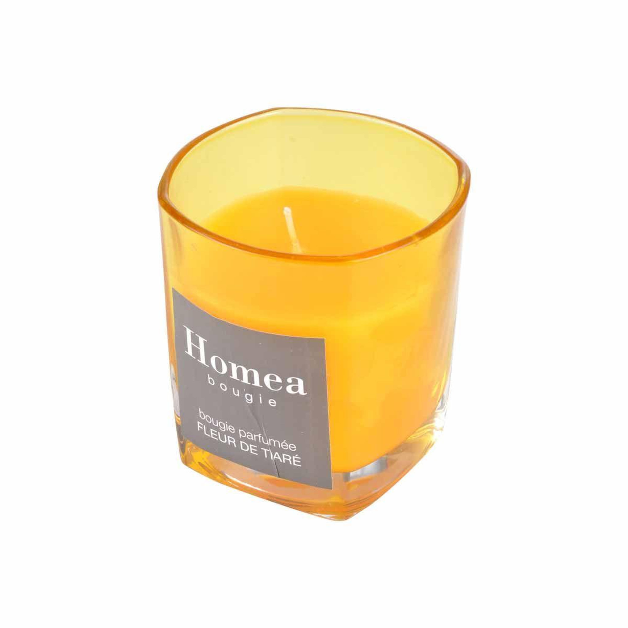 Voir la diapositive 2 : HOMEA Bougie parfumée verre  essentiel  7cm fleur de tiaré