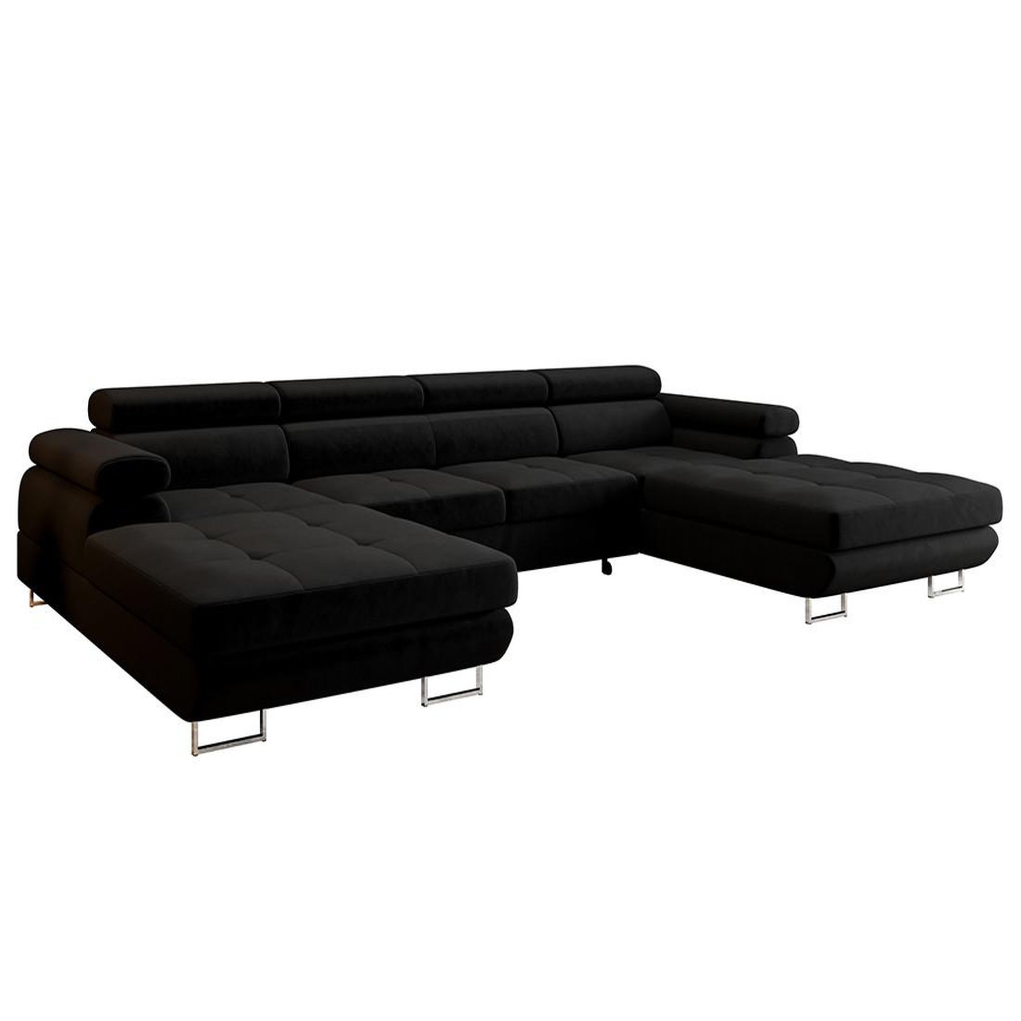 Voir la diapositive 5 : BEST MOBILIER Ayden - canapé panoramique en u 7 places convertible avec coffre et têtières réglables en tissu