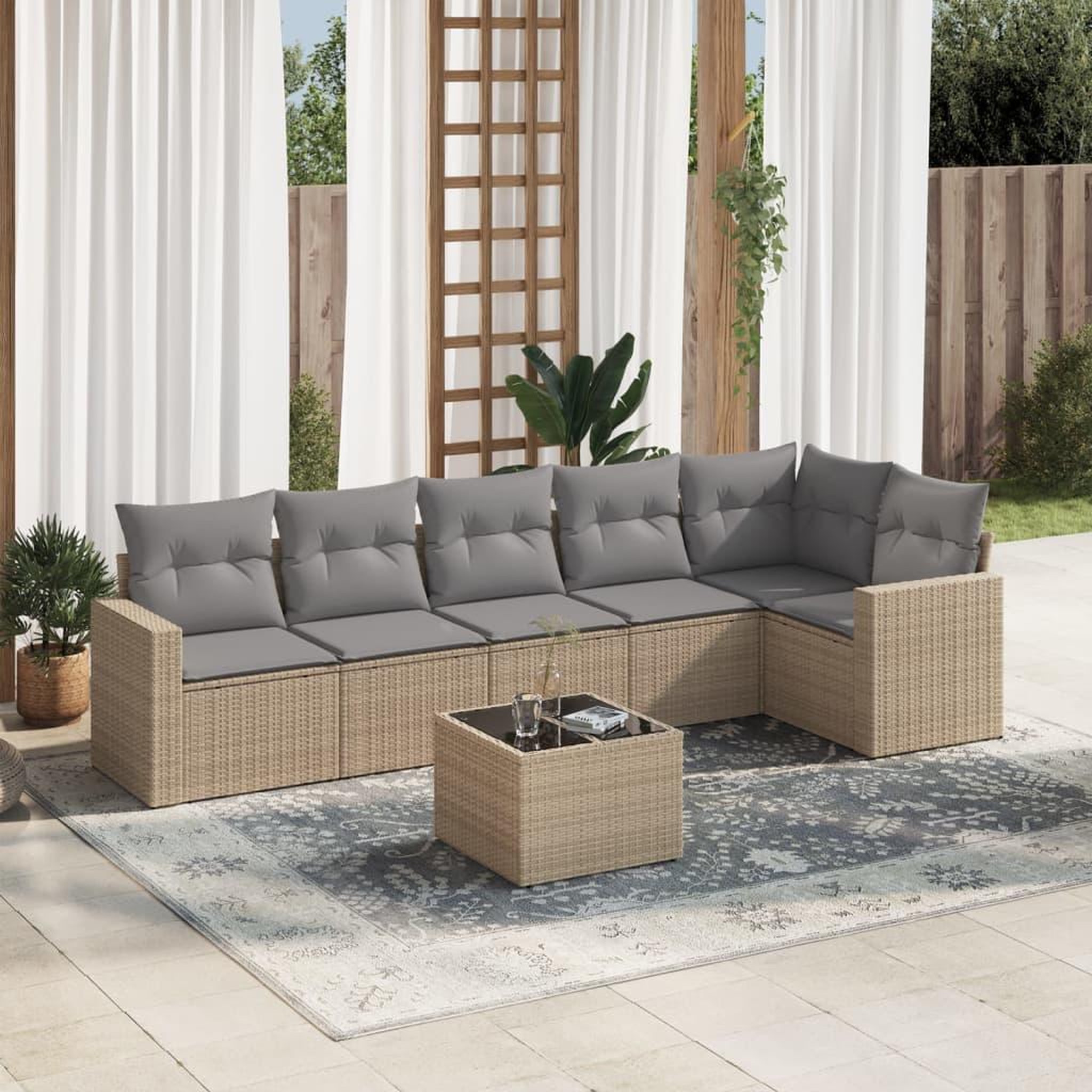 VIDAXL Salon de jardin avec coussins 7 pcs beige resine tressee