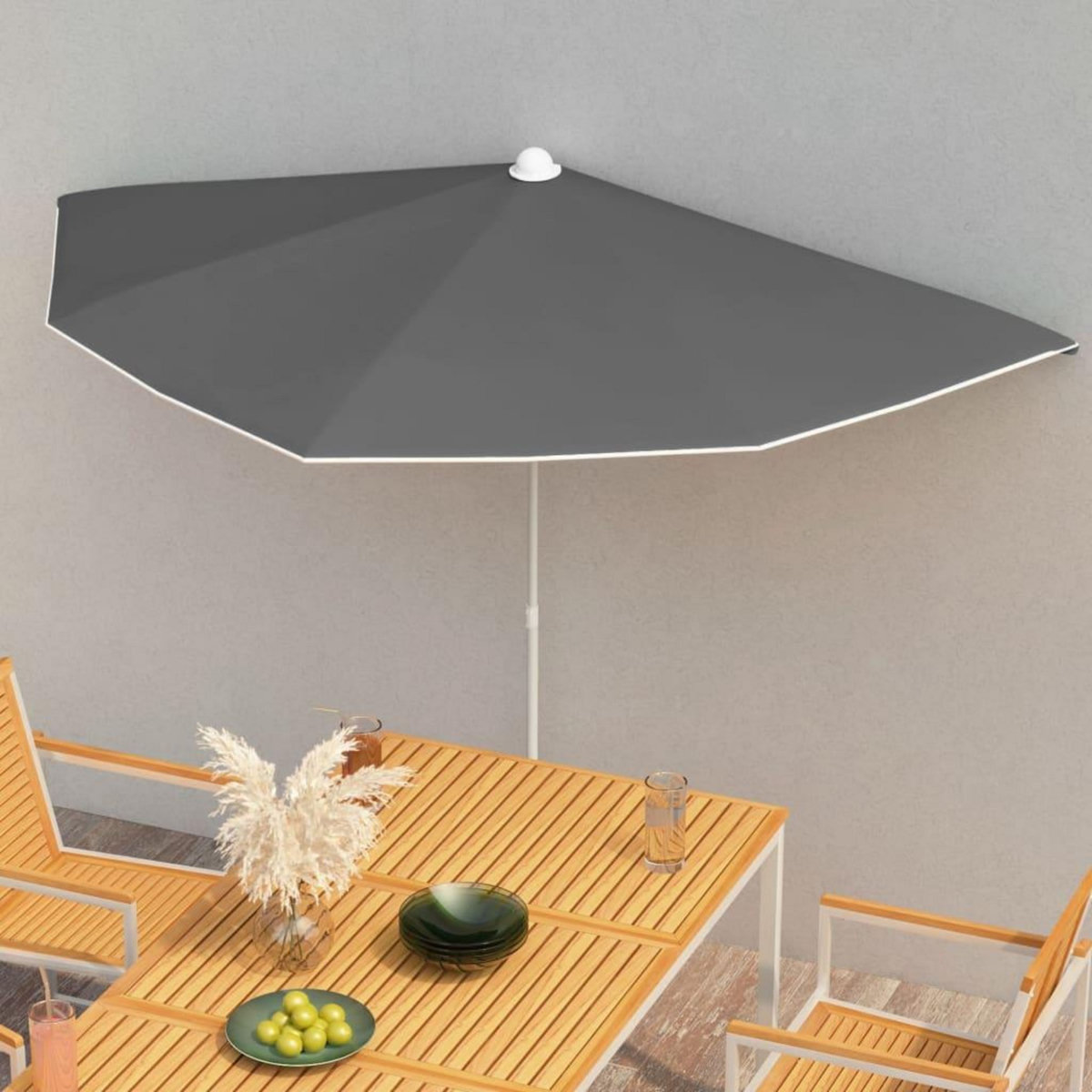 VIDAXL Demi-parasol de jardin avec mat 180x90 cm anthracite