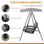 Voir la diapositive 5 : OUTSUNNY Balancelle de jardin 2 places grand confort coussins d'assise et dossier fournis accoudoirs pare-soleil gris