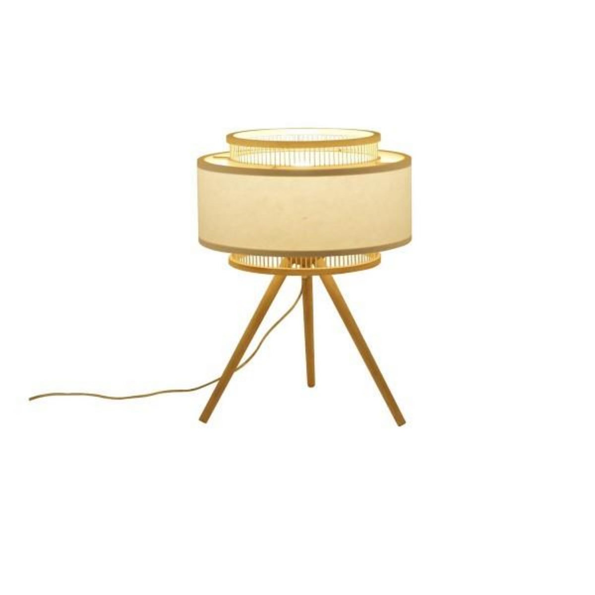 MARKET24 Lampe de bureau DKD Home Decor Marron Polyester Blanc Bambou (36 x 36 x 48 cm)