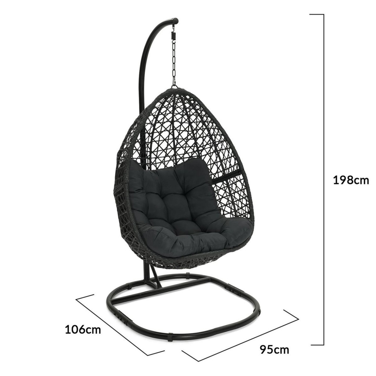ID MARKET Fauteuil lune suspendu ajouré effet rotin avec coussin gris