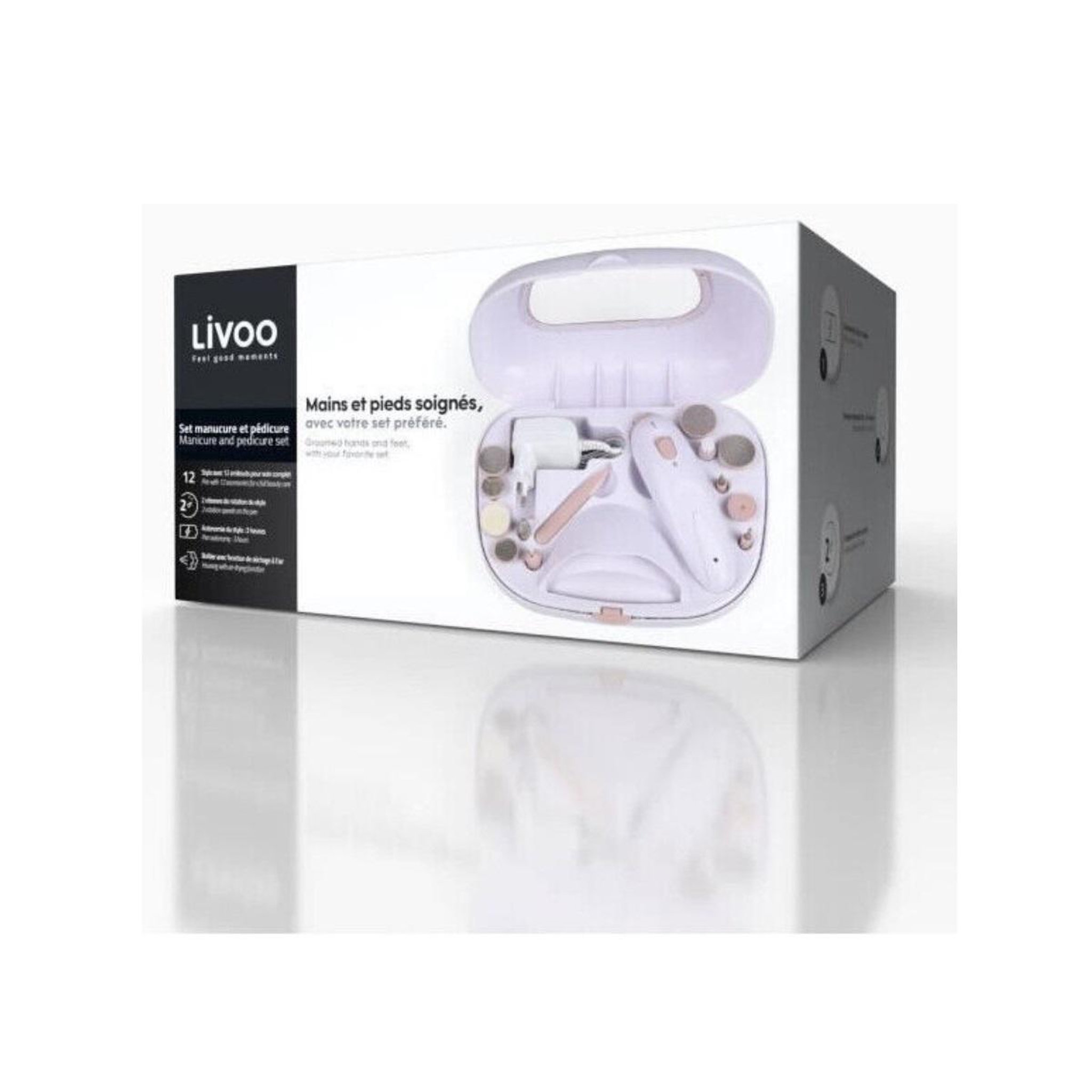 Voir la diapositive 4 : LIVOO Ensemble de manucure et pédicure blanc - dos190